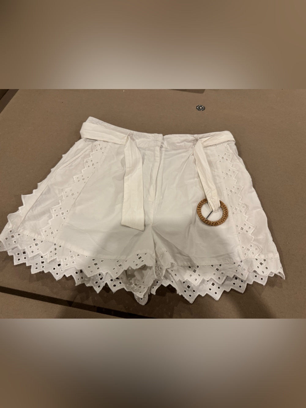 Women’s White Eyelet Belted Shorts - cotton cream 12 Topshop